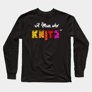 Womens A Mum Who Knits Funny Knitters and Crocheters Long Sleeve T-Shirt